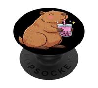 Design Kawaii de Capybara Amateur de Bubble Tea Fille Enfant PopSockets PopGrip Adhésif