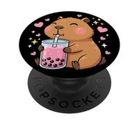 Design Kawaii de Capybara Amateur de Bubble Tea Fille Enfant PopSockets PopGrip Adhésif