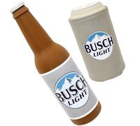 design LAB, Inc. Busch - Lot de 2 jouets légers en forme de bière pour chien | Jouet couineur en caoutchouc avec bouteille de bière et canette avec boisson confortable | Jouets interactifs pour chiens
