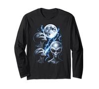 Design Monochrome Alien UFO Greys Full Moon Storm Space Manche Longue