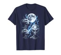 Design Monochrome Alien UFO Greys Full Moon Storm Space T-Shirt