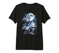 Design Monochrome Alien UFO Greys Full Moon Storm Space T-Shirt Haut de Gamme