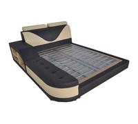Design Multifonction Lit XXL Big Lits Cuir Hôtel Coussin 180x200 Étagère USB