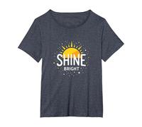 Design Mural inspirant Shine Bright Sun T-Shirt, Femme Grandes Tailles, Bleu Chiné, 1X