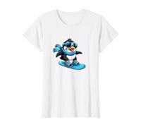 Design Original de Sports d'hiver en Forme de Pingouin T-Shirt Graphique avec Valeur, Femme, Blanc, S