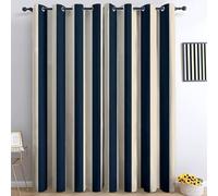 Design Rayures Verticales Modernes, Rideaux à Oeillets 70L X 240H cm (2 Panneaux), Isolant Opaque Bleu Marine Crème pour Porte-Fenêtre