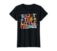 Design rétro avec Citation Positive Enjoy The Little Things T-Shirt Graphique avec Valeur, Femme, Noir, XL