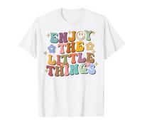 Design rétro avec Citation Positive Enjoy The Little Things T-Shirt Graphique avec Valeur, Homme, Blanc, M