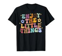 Design rétro avec Citation Positive Enjoy The Little Things T-Shirt Graphique avec Valeur, Homme, Noir, M