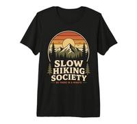 Design rétro de la société de randonnée Lente en Montagne et Coucher de Soleil T-Shirt Haut de Gamme