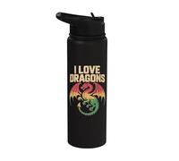 Design rétro « I Love Dragons » Stainless Steel Insulated Water Bottle