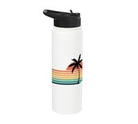 Design rétro palmier coucher de soleil. Art vintage des années 70 sur la plage tropicale Stainless Steel Insulated Water Bottle