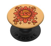 Design rétro signe du zodiaque Lion tournesol PopSockets PopGrip Adhésif