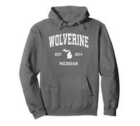 Design Sportif Vintage Wolverine Michigan MI Sweat à Capuche, Unisexe pour Adultes, Asphalte, M