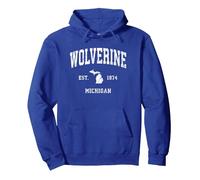 Design Sportif Vintage Wolverine Michigan MI Sweat à Capuche, Unisexe pour Adultes, Bleu Royal, L