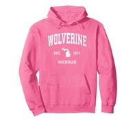 Design Sportif Vintage Wolverine Michigan MI Sweat à Capuche, Unisexe pour Adultes, Rose Vif, M