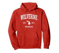 Design Sportif Vintage Wolverine Michigan MI Sweat à Capuche, Unisexe pour Adultes, Rouge, M