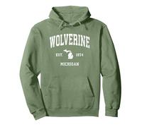 Design Sportif Vintage Wolverine Michigan MI Sweat à Capuche, Unisexe pour Adultes, Vert Sauge, M
