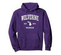 Design Sportif Vintage Wolverine Michigan MI Sweat à Capuche, Unisexe pour Adultes, Violet, M
