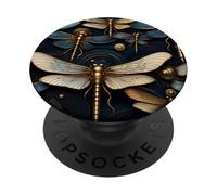 Design Steampunk Libellule Bleu foncé, Complexe PopSockets PopGrip Adhésif