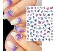 Design Stickers Ongles Aquarelle Violet Bleu Sec Pétales Fleurs Fleurs Dos Colle Ongles Autocollants,Han409