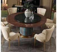 Design Table Ronde 6x Fauteuil Chaise Salle à manger Siège Coussin Garniture Table Ronde