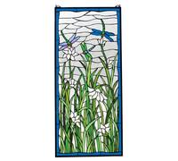 Design Toscano Danse de libellule Panneau de Vitrail Suspendu, 102 cm, vitrail, palette complète de couleur