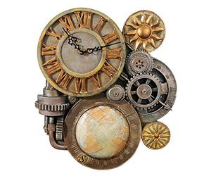 Design Toscano Engrenages du Temps Steampunk Sculpture Horloge Murale, Moyen 43.25 cm, polyrésine, palette complète de couleur