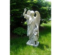 Design Toscano EU33861 Statue de Jardin d’Ange Gardien d’Enfant Blanc Cassé 28 x 38 x 86,5 cm