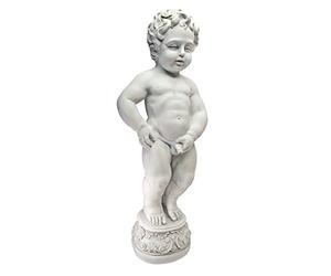 Design Toscano Manneken Pis Garçon Entrain d'Uriner Statue Cracheuse d'Eau de Bassin Canalisé, 68.5 cm, polyrésine, pierre antique, Blanc Cassé