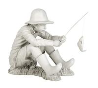 Design Toscano Partie de Pêche Garçon Pêcheur Statue de Jardin, 43 cm, polyrésine, deux tons pierre