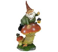 Design Toscano QM211331 Statue de Gnome sur Champignon avec Lanterne Résine
