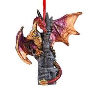 Design Toscano QS291250 Ornement - Zanzibar Dragon gothique sur le château d'ornement de vacances - Statue de dragon