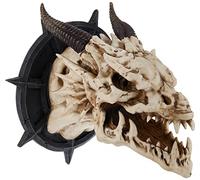 Design Toscano Trophée du Crâne Cornu de Dragon Sculpture Murale Décorative Gothique, 25 cm, polyrésine, faux os