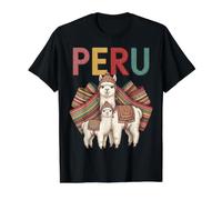 Design Traditionnel du Pérou avec de Jolis Lamas en Tricot Chullos T-Shirt Graphique avec Valeur