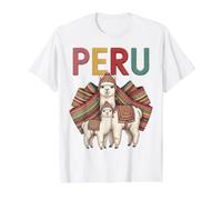Design Traditionnel du Pérou avec de Jolis Lamas en Tricot Chullos T-Shirt Graphique avec Valeur, Homme, Blanc, XL