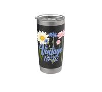 Design vintage 1972 avec trois jolies fleurs Gobelet isotherme en acier inoxydable double paroi