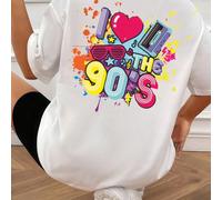Design vintage des années 90, article de mode avec impression au dos 'I Love 90s', impression unique de paillettes colorées "DISCO FEVER", t-shirt d'été pour femmes, impression de motif personnalisé, 
