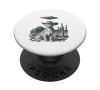 Design Western Extraterrestre en Forme d'ovni avec Un Cow-Boy et Un guépard drôle PopSockets PopGrip Adhésif