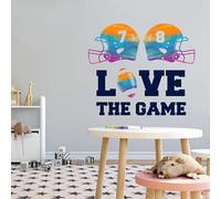 Design With Vinyl Sticker mural avec inscription Love The Game Coloré Beau casque de football Décoration murale pour chambre à coucher - Taille amovible : 83,8 x 75,4 cm