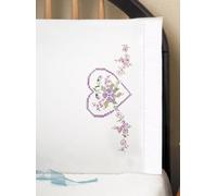 Design Works Crafts Tobin Paire de taies d'oreiller estampées au Point de Croix pour Broderie, 50,8 x 76,2 cm, Motif cœur Lilas