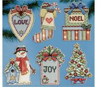 Design Works Kit de broderie au point de croix "Décoration de sapin de Noël Noël à la campagne" 6 pièces, motif à compter, 8x10cm