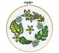 Design Works kit de point de croix compté avec cerceau "Fougères", Diam. 20cm