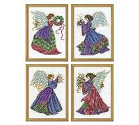 Design Works Lot de 4 Points de Croix Motif Anges de Noël Multicolore