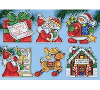Design Works Ornements d'atelier du père Noël comptés Stitch Kit-3 "X 4" 14 comptent Ensemble de 6