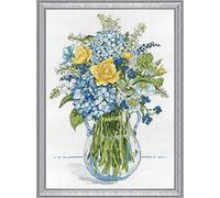 Design Works Tobin Bleu et Jaune Motif Floral Tissu Aida