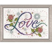 Design Works Tobin Kit Point de Croix Motif Inscription Love Blanc 14-Count Aida, Multicolore