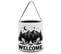 Design7 Welcome To Camping Candy Bucket Tote Bag Multipurpose Portable Pliable Réutilisable Goody Bucket avec Poignée pour Anniversaire ou Fête de fin d'année