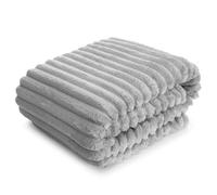 Design91 - Couverture douillette à motif rayé - Couverture douce et pelucheuse - Couverture de canapé rayée - Couverture moelleuse pour la maison - Couette - MICROFIBRE (Argent, 70 x 160 cm)