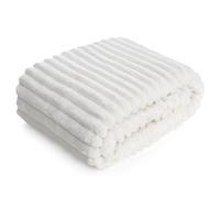 Design91 Couverture douillette avec motif à rayures, Couverture câline douce, Douce, Couverture de canapé rayée, Couverture d'intérieur moelleuse, Couette, MICROFIBRE (Blanc, 70 x 160 cm)